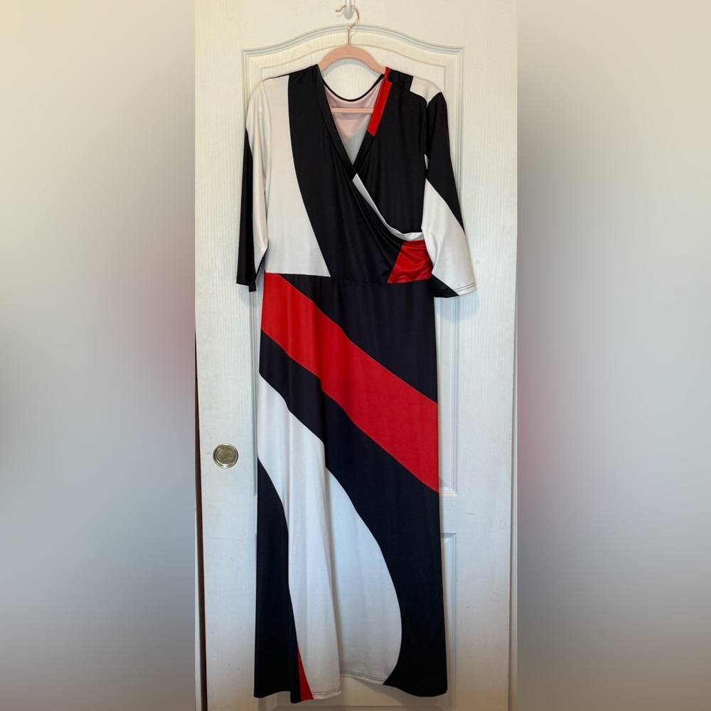 Colorblock Red and Black Maxi Dress